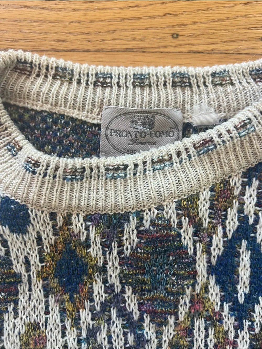Vintage Pronto Uomo Italy Mens Sweater Coogi Style Size L 80s 90s Multicolor